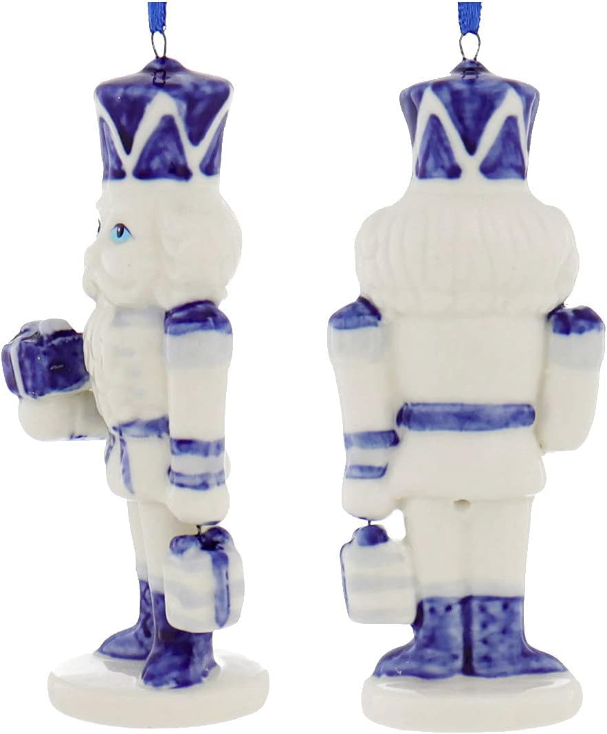 Delft Blue Porcelain Nutcracker Ornaments, Set of 3