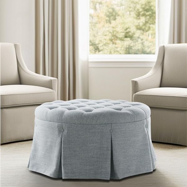 Martha Stewart Light Blue Tufted Round Ottoman