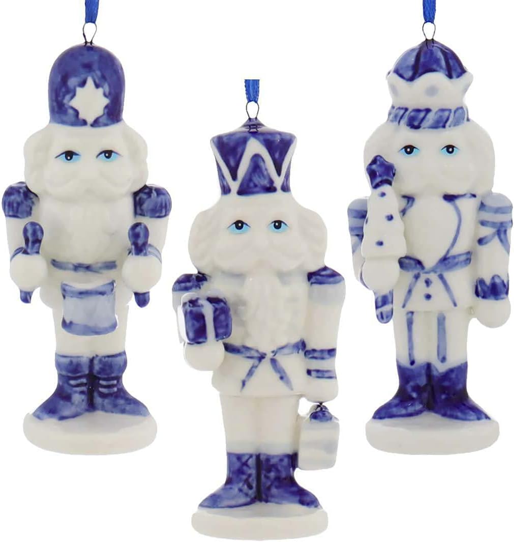 Delft Blue Porcelain Nutcracker Ornaments, Set of 3