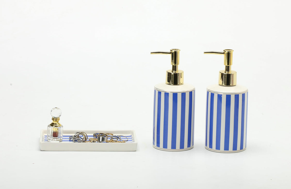 Blue and White Chinoiserie Bathroom Set, 4 Pieces