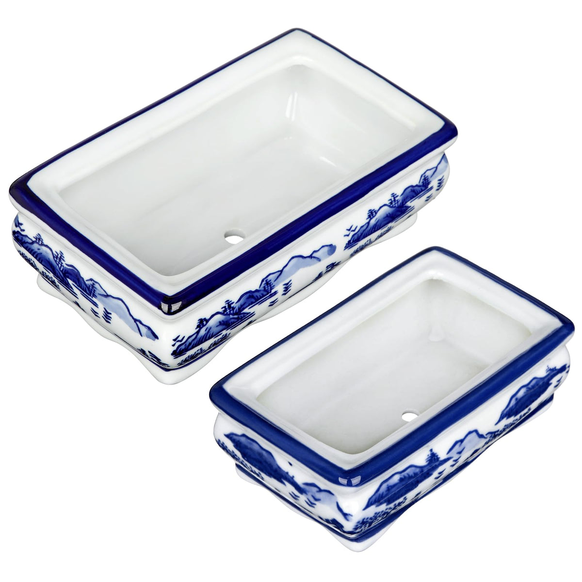 Blue and White Bonsai Pots, Set of 2