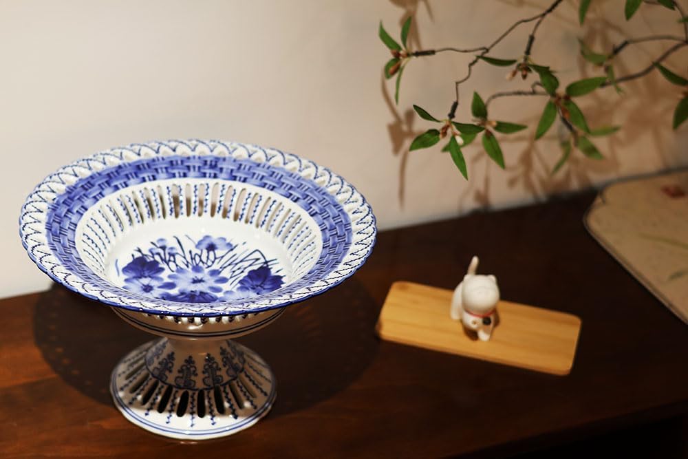 Blue and White Footed Fruit Bowl