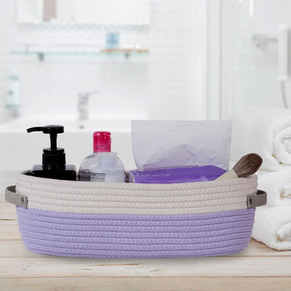 Woven Cotton Rope Toilet Tank Basket, Navy and White