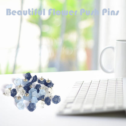 Blue Flower Push Pins, 30 Pack