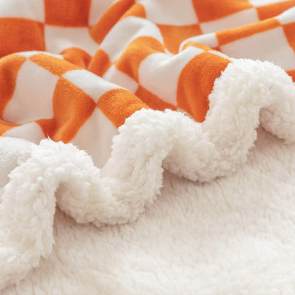 Navy Checkered Sherpa Throw Blanket