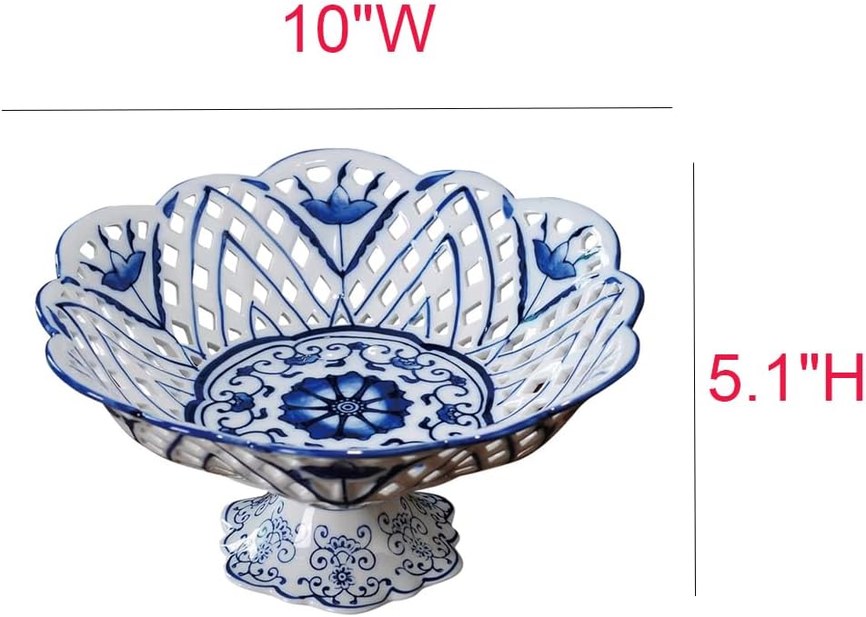 Blue and White Chinoiserie Footed Serving Bowl