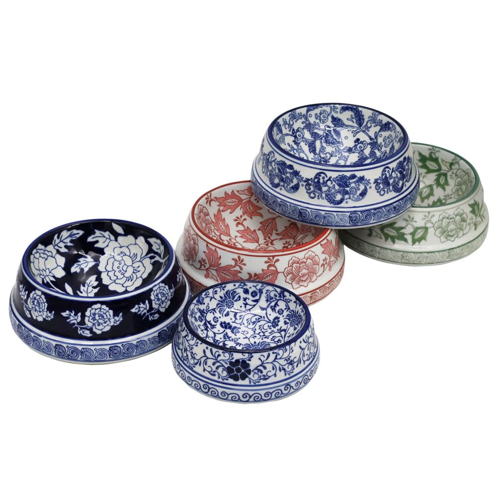 Hand-Painted Blue and White Ceramic Pet Bowl
