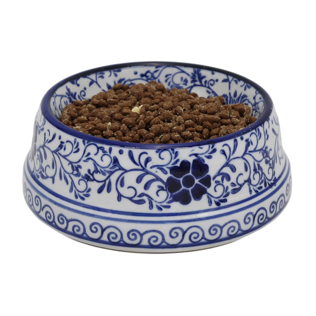 Hand-Painted Blue and White Ceramic Pet Bowl