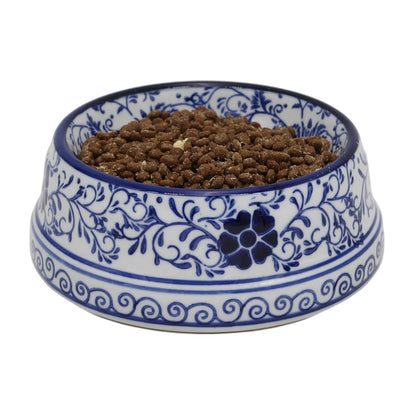 Hand-Painted Blue and White Ceramic Pet Bowl