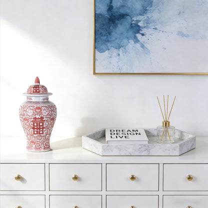 Blue and White Ginger Jar with Lid, 11 Inch