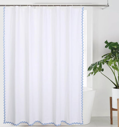 Scalloped Cotton Shower Curtain, White and Blue