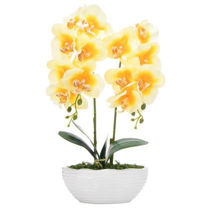 Faux Orchid in Navy Ribbed Ceramic Pot