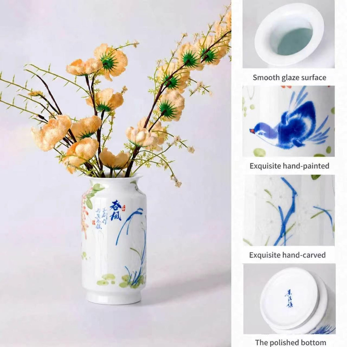 Blue and White Chinoiserie Vase, 8 or 9 Inch