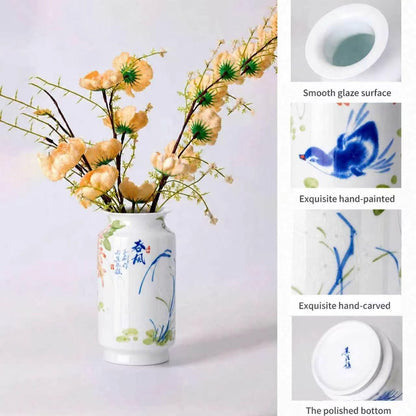 Blue and White Chinoiserie Vase, 8 or 9 Inch