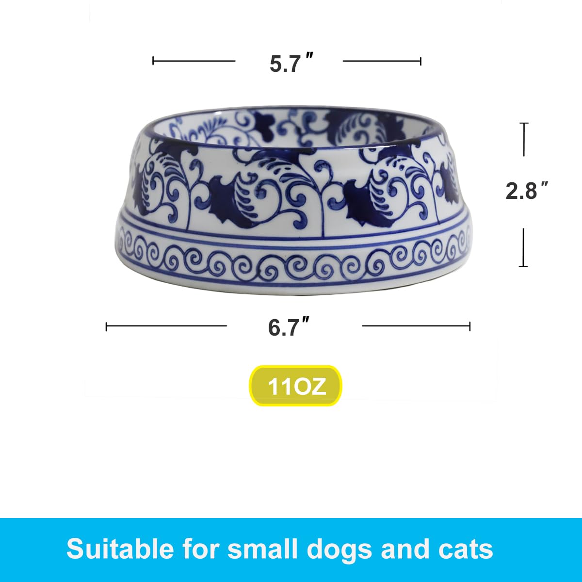 Hand-Painted Blue and White Ceramic Pet Bowl