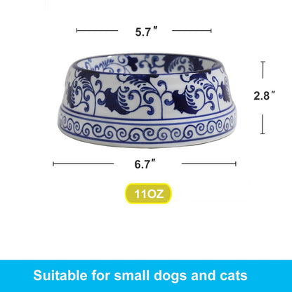Hand-Painted Blue and White Ceramic Pet Bowl