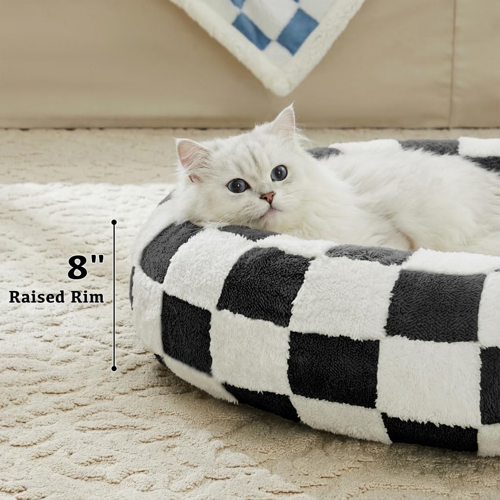Blue Checkered Round Dog Bed