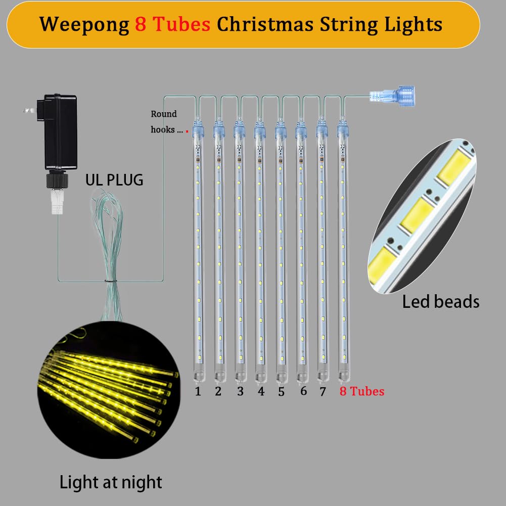 Blue Meteor Shower Christmas Lights, 8 Tubes