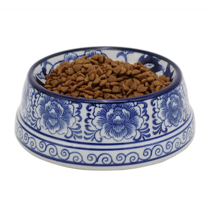 Hand-Painted Blue and White Ceramic Pet Bowl