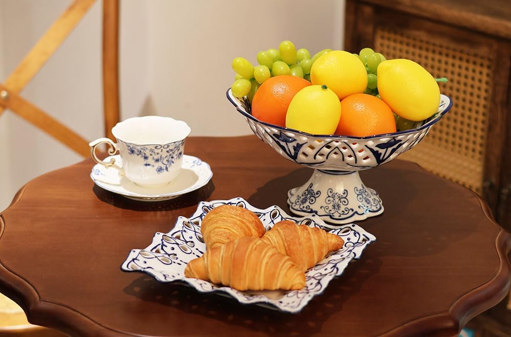 Blue and White Chinoiserie Footed Serving Bowl