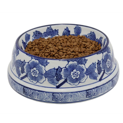Hand-Painted Blue and White Ceramic Pet Bowl