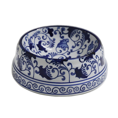 Hand-Painted Blue and White Ceramic Pet Bowl