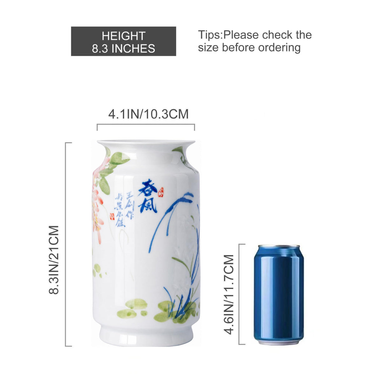 Blue and White Chinoiserie Vase, 8 or 9 Inch