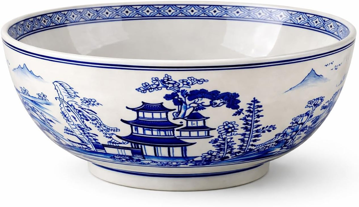 Blue and White Chinese Landscape Centerpiece Bowl, 12 Inch