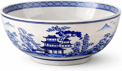 Blue and White Chinese Landscape Centerpiece Bowl, 12 Inch