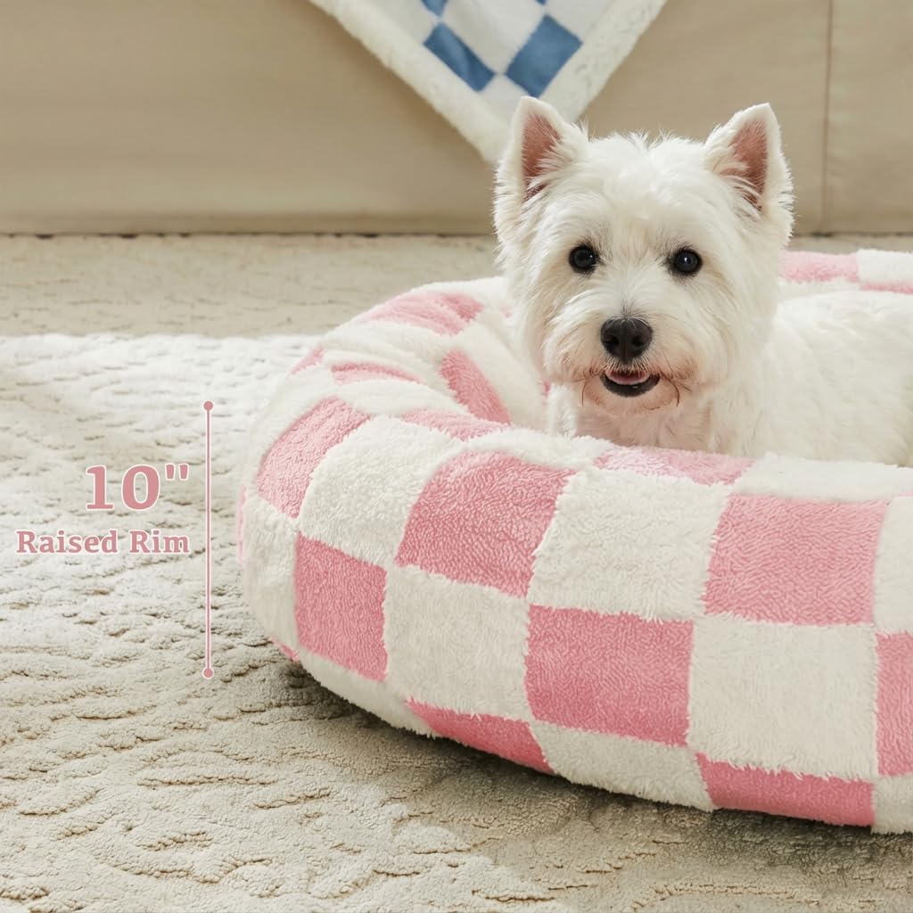 Blue Checkered Round Dog Bed