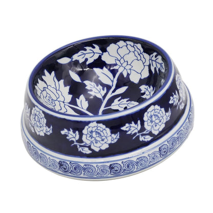 Hand-Painted Blue and White Ceramic Pet Bowl