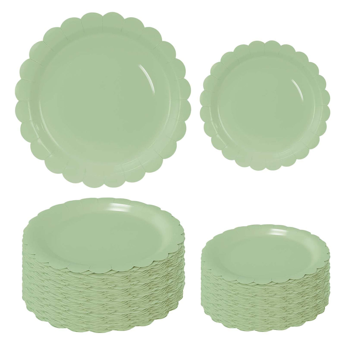 White Scalloped Paper Plates, Royal Blue Trim, 50 Pack