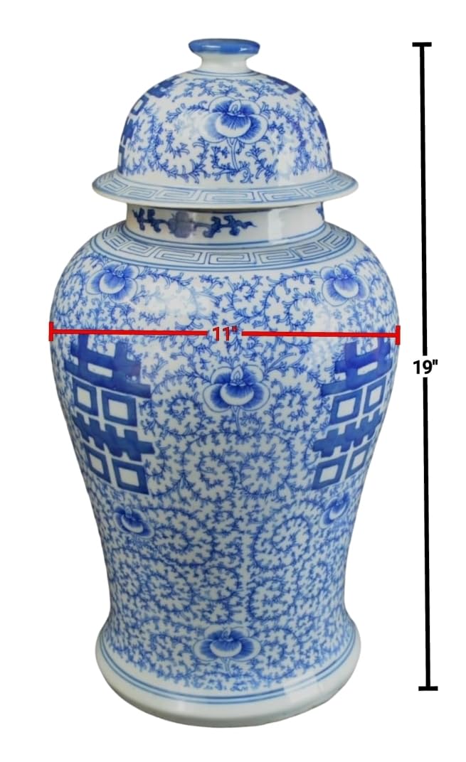 Blue and White Lotus Ginger Jar, 19 Inch