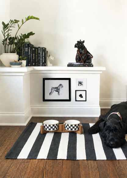 Blue and White Checkered Ceramic Dog Bowls