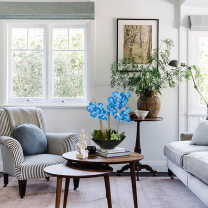 Briful Faux Orchid in Blue and White Boat Vase