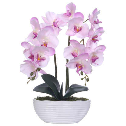 Faux Orchid in Navy Ribbed Ceramic Pot