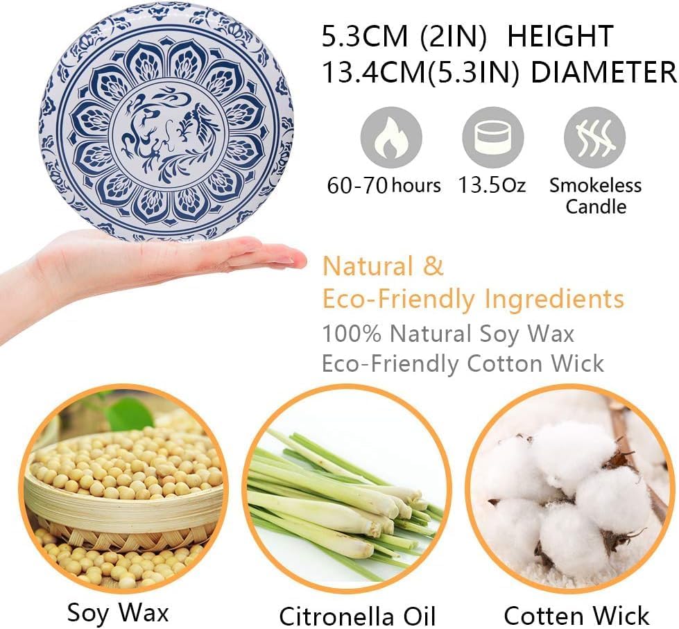 Blue and White Citronella Candle, 3 Wick