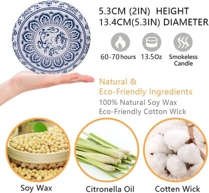Blue and White Citronella Candle, 3 Wick