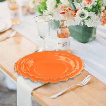 White Scalloped Paper Plates, Royal Blue Trim, 50 Pack