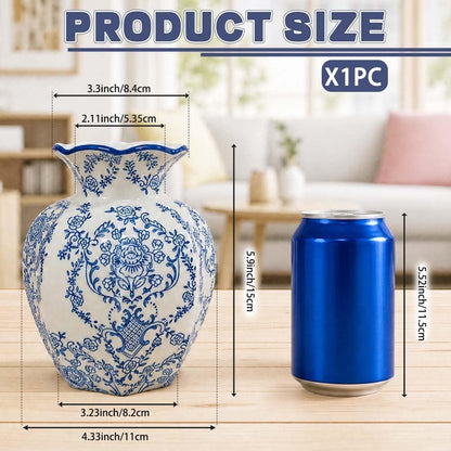 Blue and White Octagon Ceramic Vase, 2 Sizes