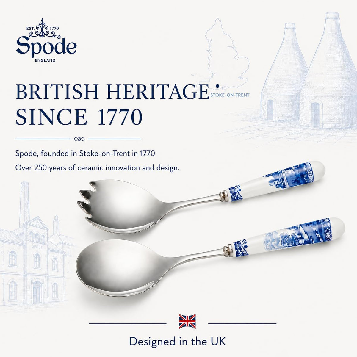 Spode Blue Italian Salad Servers, Set of 2