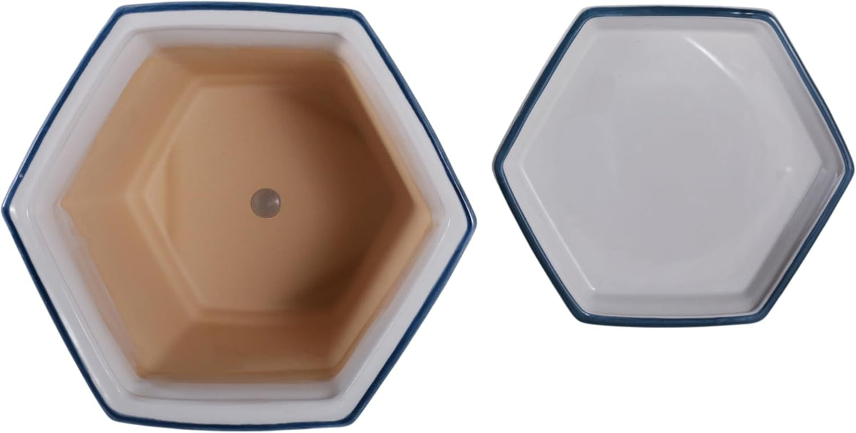 Blue and White Chinoiserie Planters with Saucers, Set of 2