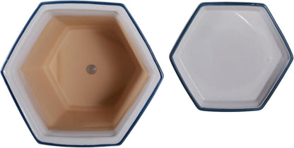 Blue and White Chinoiserie Planters with Saucers, Set of 2