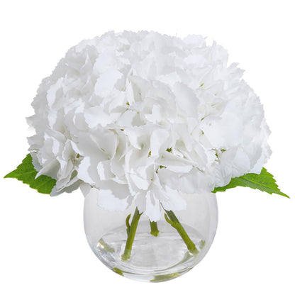 Blue Faux Hydrangea Arrangement in Glass Vase