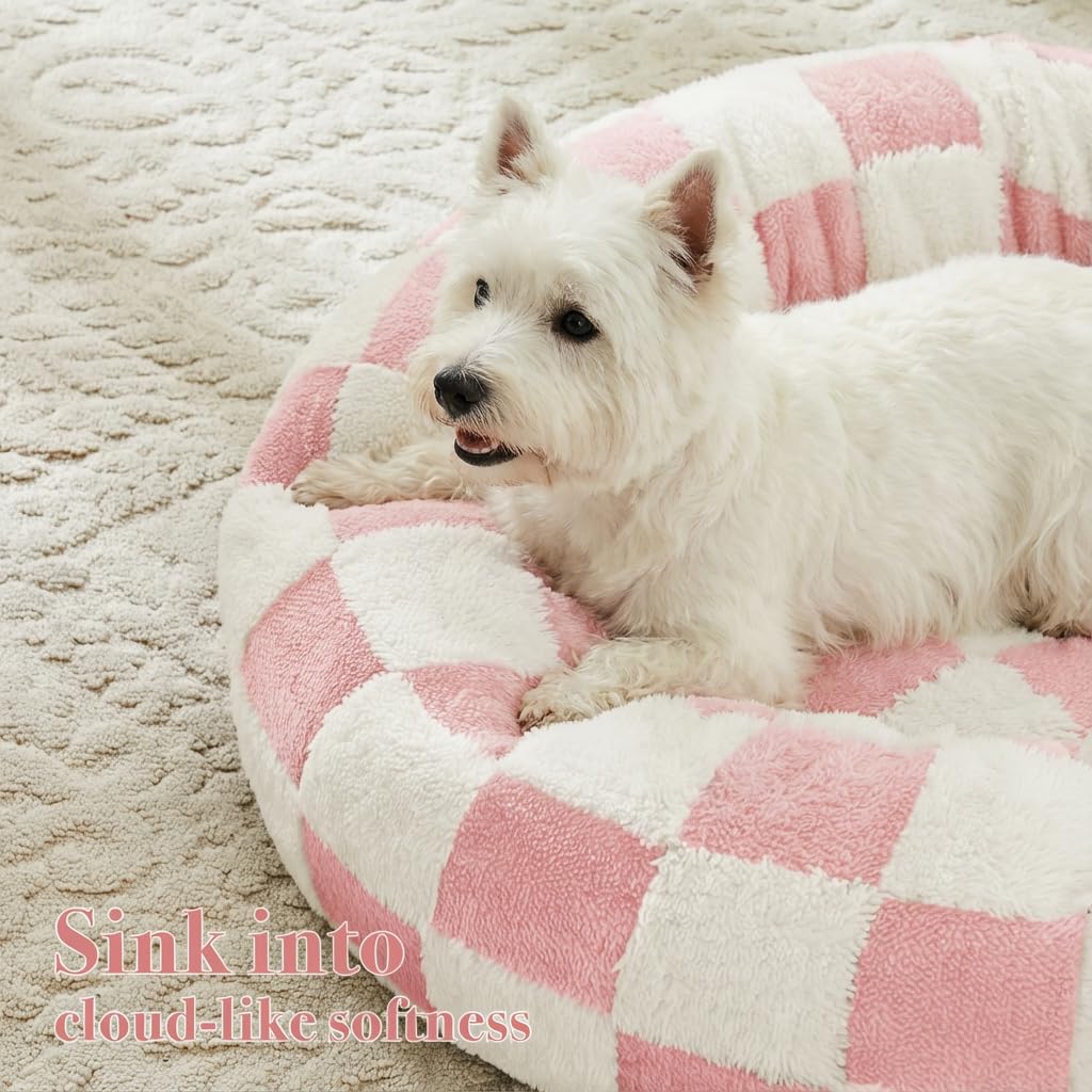 Blue Checkered Round Dog Bed
