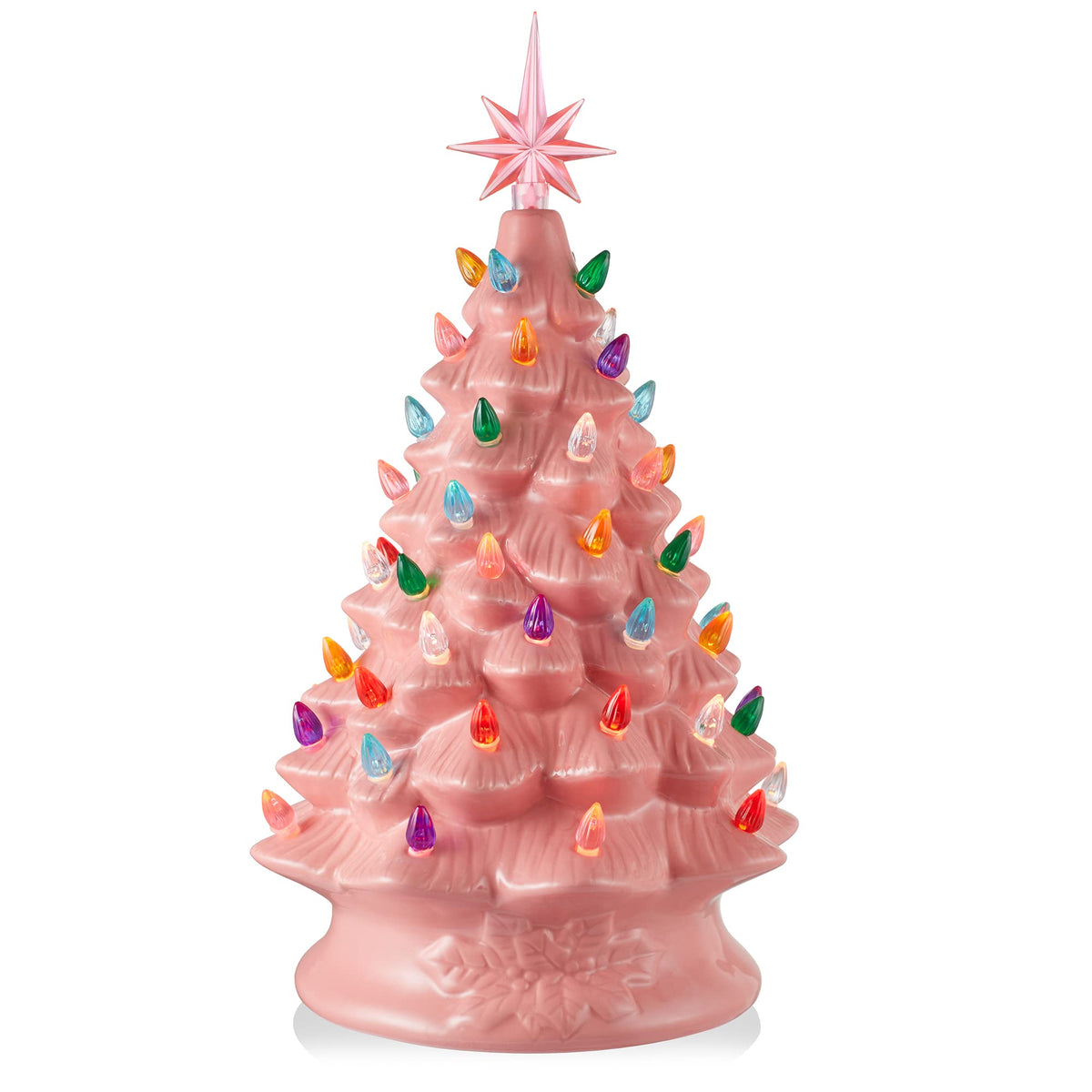 Hand Painted Ceramic Christmas Tree, 15 Inch Pre-Lit