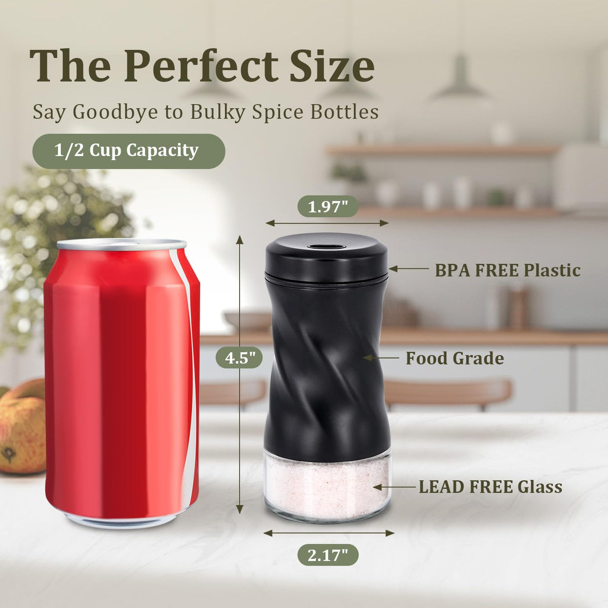 Glass Salt and Pepper Shakers, Adjustable, 4 oz, Set of 2