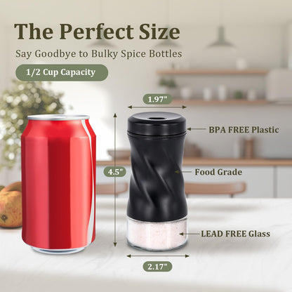 Glass Salt and Pepper Shakers, Adjustable, 4 oz, Set of 2