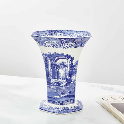 Spode Blue Italian Hexagonal Vase, 10.5 Inch
