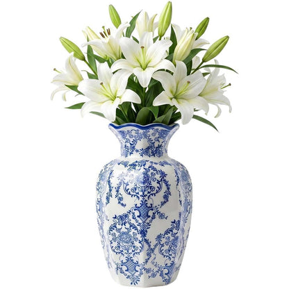 Blue and White Octagon Ceramic Vase, 2 Sizes